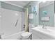 Bathroom features a bathtub/shower combo, and a modern white vanity at 5905 S Kings Hwy. # 327 A, Myrtle Beach, SC 29575