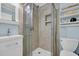 Bathroom featuring a glass-enclosed shower and modern vanity at 9620 Shore Dr. # C101, Myrtle Beach, SC 29572