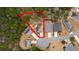 Aerial view of the home with a red line showing the property boundaries at 1442 Chanson Ct., Little River, SC 29566