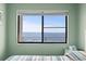 Bedroom featuring a large window showcasing stunning, unobstructed ocean views at 1709 S Ocean Blvd. # 411, North Myrtle Beach, SC 29582