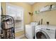 Functional laundry room with washer, dryer, shelving, and window at 202 Cypress Knee Ct., Conway, SC 29526