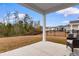 Covered back patio offers outdoor living with a view of trees and a black metal fence at 242 Timber Oaks Dr., Myrtle Beach, SC 29588