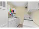 Functional laundry room with a modern washer and dryer, ample storage, and a utility sink at 287 Kanawha Trail, Longs, SC 29568