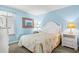 Cozy bedroom with a queen-size bed, soft lighting, and a decorative seascape painting at 4111 Ocean Blvd. S # 402, North Myrtle Beach, SC 29582