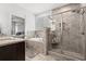 Spa-like bathroom featuring a glass-enclosed shower, a soaking tub, and elegant tile work at 641 Indigo Bay Circle, Myrtle Beach, SC 29579