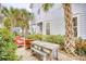 Inviting backyard patio with a dining table surrounded by lush greenery at 843 Howard Ave., Myrtle Beach, SC 29577