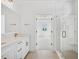 Contemporary bathroom featuring double vanity, glass shower, and modern fixtures at 1800 Tryon Dr, Myrtle Beach, SC 29588