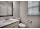 Bathroom with single sink vanity and toilet under a window at 223 Gloucester Way, Little River, SC 29566