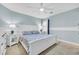 Bright bedroom featuring blue bedding, white furniture, and neutral carpeting at 299 Lake Arrowhead Rd., Myrtle Beach, SC 29572