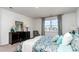 Bedroom showcasing a cozy bed, dresser with mirror, and picturesque views, enhanced by patterned curtains at 344 Rookroost Circle, Conway, SC 29526