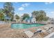 Community pool area with lounge chairs, blue-roofed cabanas, and fenced perimeter at 3567 Chestnut Dr. # 3567, Myrtle Beach, SC 29577