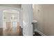 This powder room features hardwood floors and a pedestal sink at 445 Mooreland Dr., Myrtle Beach, SC 29588