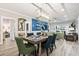 A dining room area showing a table with seating for six and a blue accent wall with aquatic themed decor at 4817 Magnolia Lake Dr. # 104, Myrtle Beach, SC 29577