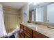 Bathroom features a granite vanity top, neutral shower and tiles, and ample lighting at 7603 N Ocean Blvd. # 4E, Myrtle Beach, SC 29572