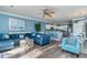 Open-concept living area with blue walls, a modern kitchen, and stylish nautical décor at 124 B Vista Dr., Murrells Inlet, SC 29576