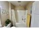 Bathroom featuring neutral walls, vanity with sink, shower, and floral shower curtain at 3677 Claypond Village Ln. # 4, Myrtle Beach, SC 29572