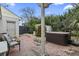 Private brick patio featuring a relaxing hot tub, chairs, and fenced perimeter at 408 Sunset Trail, Myrtle Beach, SC 29577