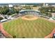 An aerial view of a baseball stadium, water tower, and greenery with clear skies at 4305 Frontier Dr., Myrtle Beach, SC 29577