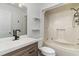 Modern bathroom with tub shower combination and modern faucet at 4305 Frontier Dr., Myrtle Beach, SC 29577