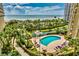 Aerial view of the resort's pool and water features with beach access at 9994 Beach Club Dr. # 2408, Myrtle Beach, SC 29572