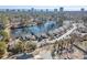 Stunning aerial view of waterfront homes, showcasing beautiful lake views and lush green surroundings at 118 Gully Branch Ln. # 3, Myrtle Beach, SC 29572