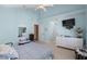 Bedroom featuring vaulted ceiling, large window and light blue walls at 6001- 5411 S Kings Highway, Myrtle Beach, SC 29575