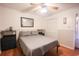 Cozy bedroom with a queen-sized bed, ceiling fan, and closet at 9501 Shore Dr. # A309, Myrtle Beach, SC 29572