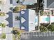 Overhead view of a home with pool, deck, and driveway, showcasing layout and outdoor spaces at 119 Sunset Dr., Murrells Inlet, SC 29576