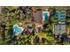 Aerial view of the community amenities showcasing swimming pools, tennis courts, and recreational facilities nestled in lush greenery at 1221 Tidewater Dr. # 321, North Myrtle Beach, SC 29582