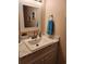 Bathroom features a white vanity with marble countertop, a mirror, and a shower stall at 14A Salt Marsh Cove # 14A, Pawleys Island, SC 29585