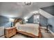 Tranquil bedroom with sloped ceilings, a wooden bed frame, and an accentuating light fixture at 2381 Tidewatch Way, North Myrtle Beach, SC 29582