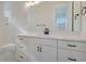 Modern bathroom featuring a white vanity, black hardware, and neutral color palette at 319 Crossing Ct., Myrtle Beach, SC 29588