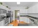 Bright kitchen featuring white cabinetry, stainless steel appliances and dark countertops at 359 Rose Ave., Georgetown, SC 29440