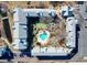 Aerial view of condo complex with pool, landscaping, and parking at 5905 South Kings Hwy. # 6215D, Myrtle Beach, SC 29575