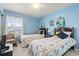 Charming bedroom with twin beds, bright blue walls, and a sunlit window at 2276 Essex Dr. # H, Surfside Beach, SC 29575