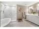 Bathroom with a soaking tub, walk in shower, and a double vanity at 48 Twelve Oaks Dr. # 3, Pawleys Island, SC 29585