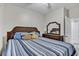 Comfortable bedroom featuring a bed with striped bedding, ceiling fan and dresser at 5801 Oyster Catcher Dr. # 822, North Myrtle Beach, SC 29582