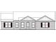 Blueprint of a house, showcasing the front elevation with windows and entry door highlighted in red at 885 Bear Lake Dr., Longs, SC 29568