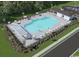 Aerial view of a community pool featuring lounge chairs, umbrellas, and a clubhouse at 1079 Oak Meadow Dr., Conway, SC 29526