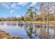 Scenic lake reflecting the sky and trees, with golf course visible in the background at 1616 Hawthorn Dr., Pawleys Island, SC 29585