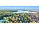 Panoramic aerial view of a large lake surrounded by lush, mature trees at 237 Madison Dr., Georgetown, SC 29440