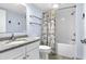 Bathroom with a vanity with granite countertop and nautical themed decorations at 2801 S Ocean Blvd. # 733, North Myrtle Beach, SC 29582