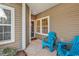 Welcoming covered porch with blue patio furniture, perfect for relaxing outdoors and enjoying the weather at 300 Nuthatch Ln. # A, Murrells Inlet, SC 29576