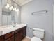 Traditional bathroom with vanity, toilet, and a large mirror with multiple lights at 407 76Th Ave. N # C, Myrtle Beach, SC 29572