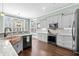 Well-equipped kitchen with gray cabinetry, granite countertops, subway tile backsplash, and stainless steel appliances at 900 Berwick Ln., Myrtle Beach, SC 29579