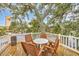 Charming wooden deck with outdoor seating surrounded by lush trees and city views at 9501 Shore Dr. # D-234, Myrtle Beach, SC 29572