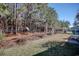 A fenced backyard showing trees, lawn, and a glimpse of a white pergola at 1878 Heritage Loop, Myrtle Beach, SC 29577