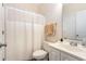 Standard bathroom featuring a toilet, vanity with sink, and a shower with curtain at 2033 Silvercrest Dr. # 21 B, Myrtle Beach, SC 29579