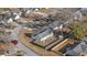 Aerial view showcases this home's location on a cul-de-sac with fenced backyard, shed, trampoline and mature trees at 453 Saint Charles Circle, Myrtle Beach, SC 29588