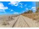 Sandy beach leading up to a condominium building on a bright, sunny day at 504 N Ocean Blvd. # 310, Myrtle Beach, SC 29577
